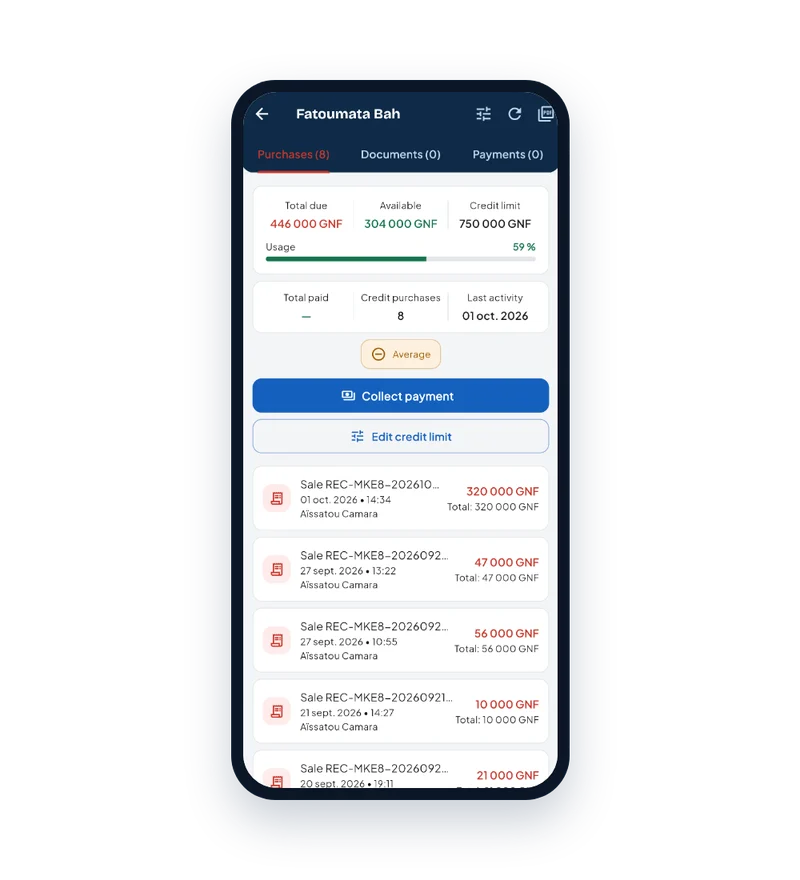 Neegui customer record with credit and credit limit