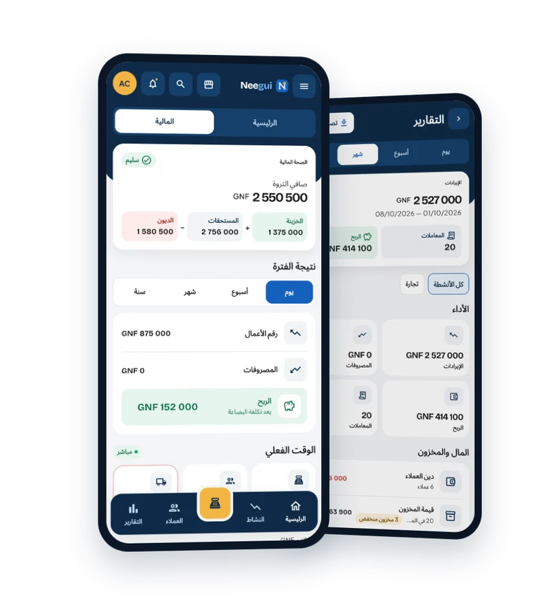 شاشتا المالية والتقارير في Neegui